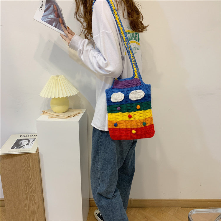 Rainbow Knit Large Capacity Tote Bag