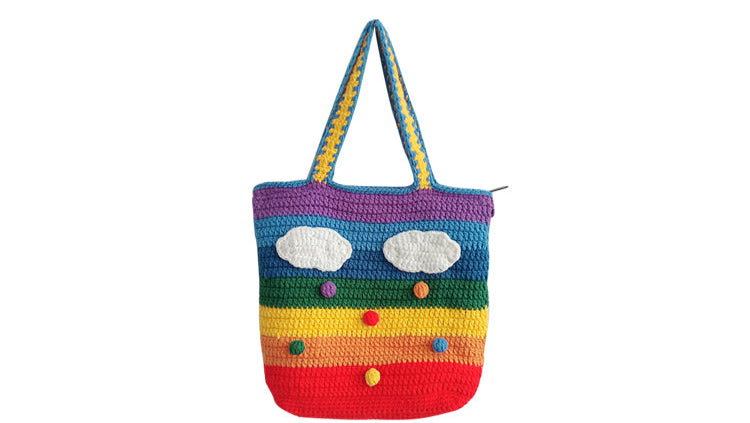 Rainbow Knit Large Capacity Tote Bag