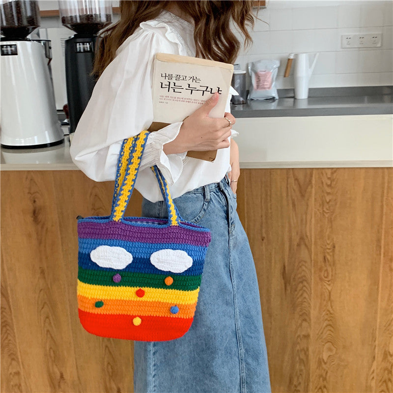 Rainbow Knit Large Capacity Tote Bag