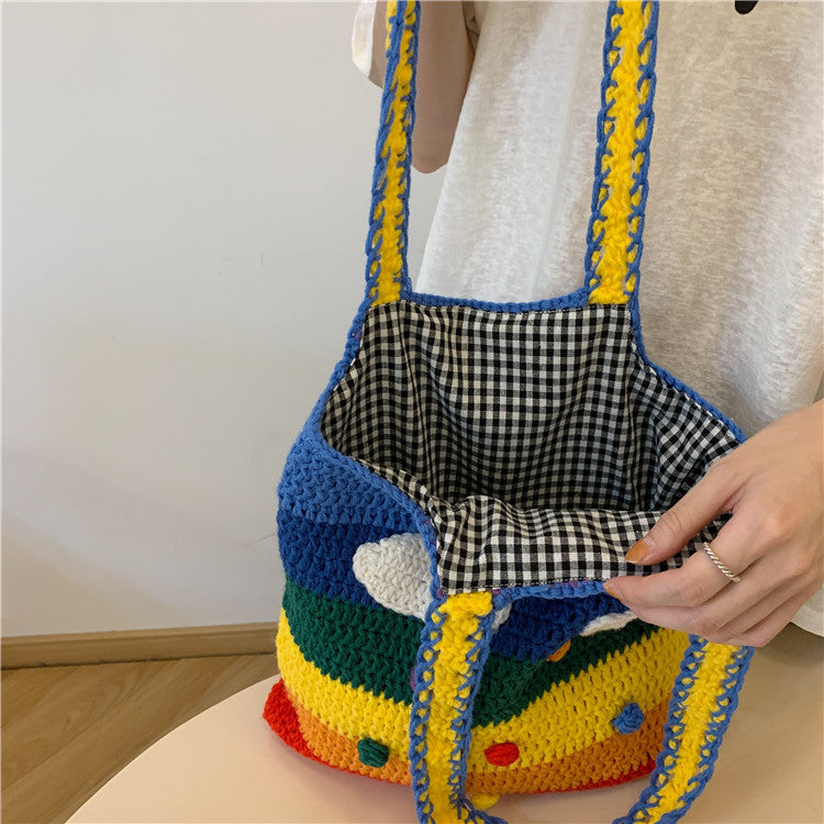 Rainbow Knit Large Capacity Tote Bag