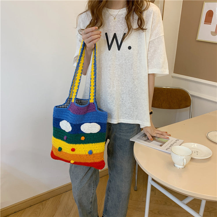 Rainbow Knit Large Capacity Tote Bag