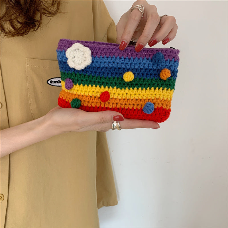 Rainbow Stripe Crochet Clutch Bag