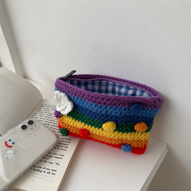 Rainbow Stripe Crochet Clutch Bag