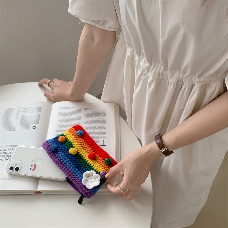 Rainbow Stripe Crochet Clutch Bag