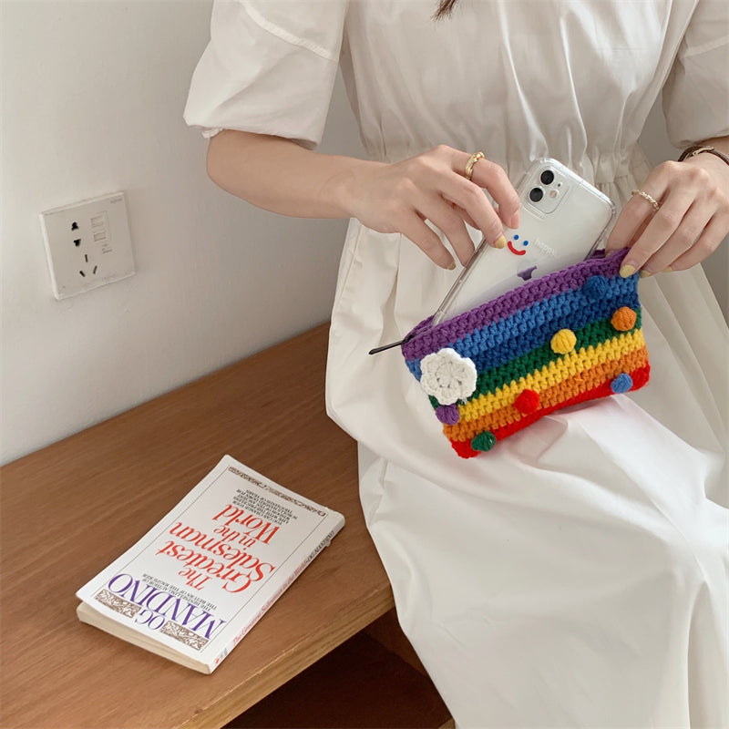 Rainbow Stripe Crochet Clutch Bag