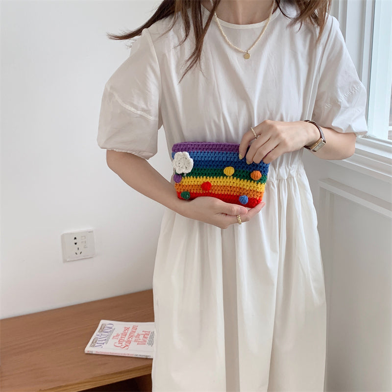 Rainbow Stripe Crochet Clutch Bag