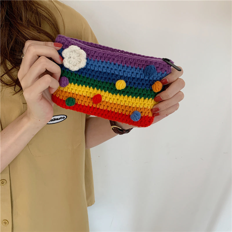 Rainbow Stripe Crochet Clutch Bag