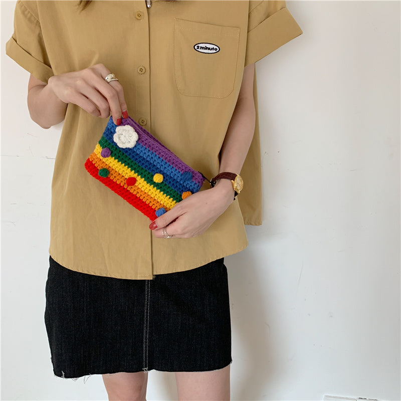 Rainbow Stripe Crochet Clutch Bag