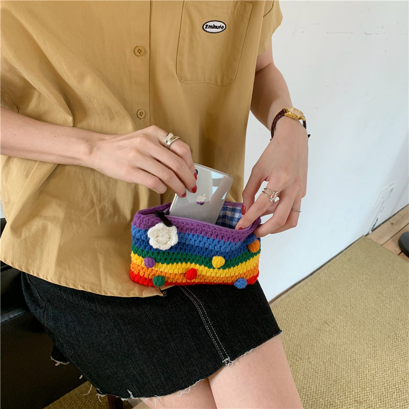 Rainbow Stripe Crochet Clutch Bag