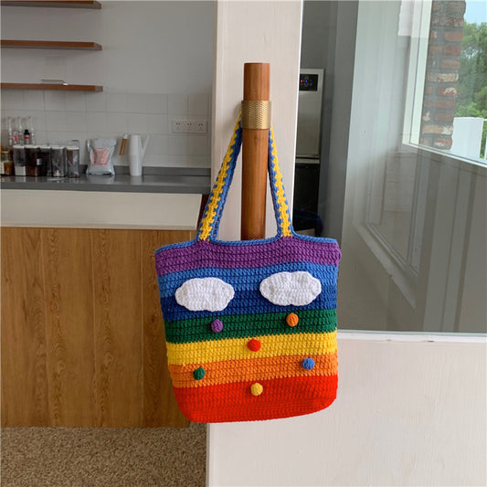 Rainbow Knit Large Capacity Tote Bag