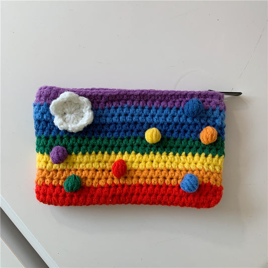 Rainbow Stripe Crochet Clutch Bag